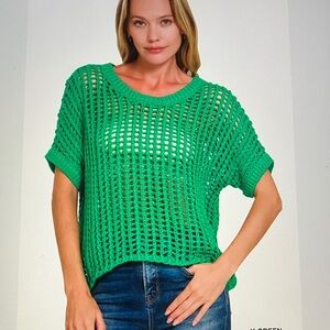 Chico's Open-Knit Emerald Green Top
